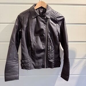 Art Class Faux Leather Black Moto Jacket zip up motorcycle biker coat Size XL